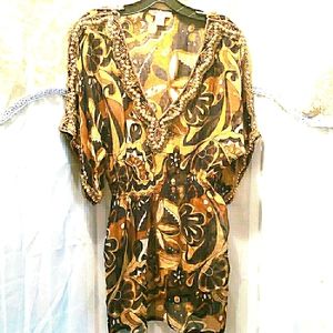 L-AFFAIRE BEADED CHIFFON BROWN/TAN DRESS SZ S